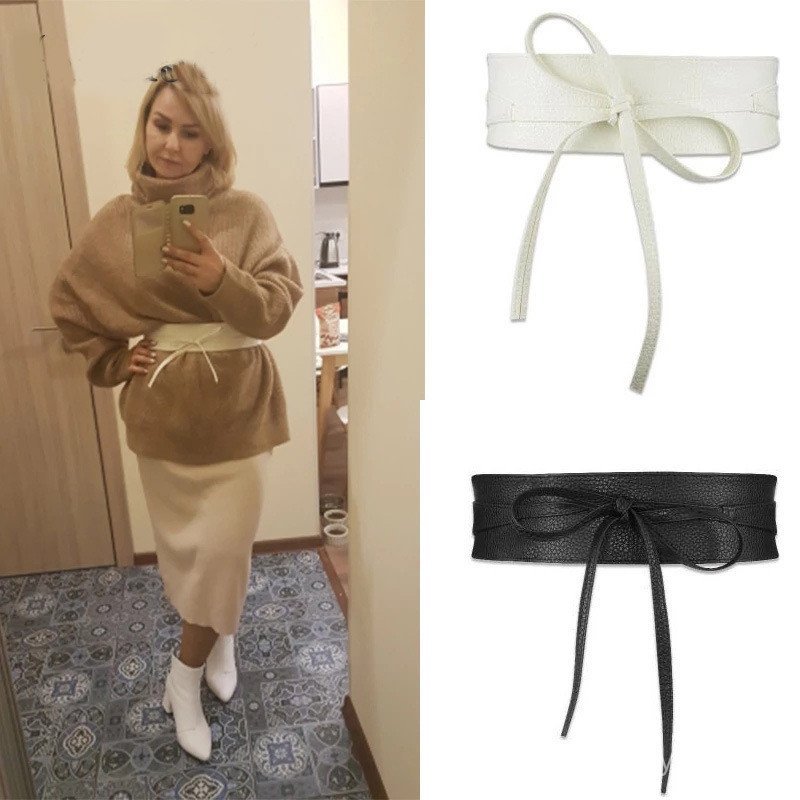 Cinto largo feminino simples e elegante para decorar vestidos, casacos e camisas, com cinto de amarrar e laço de fita.