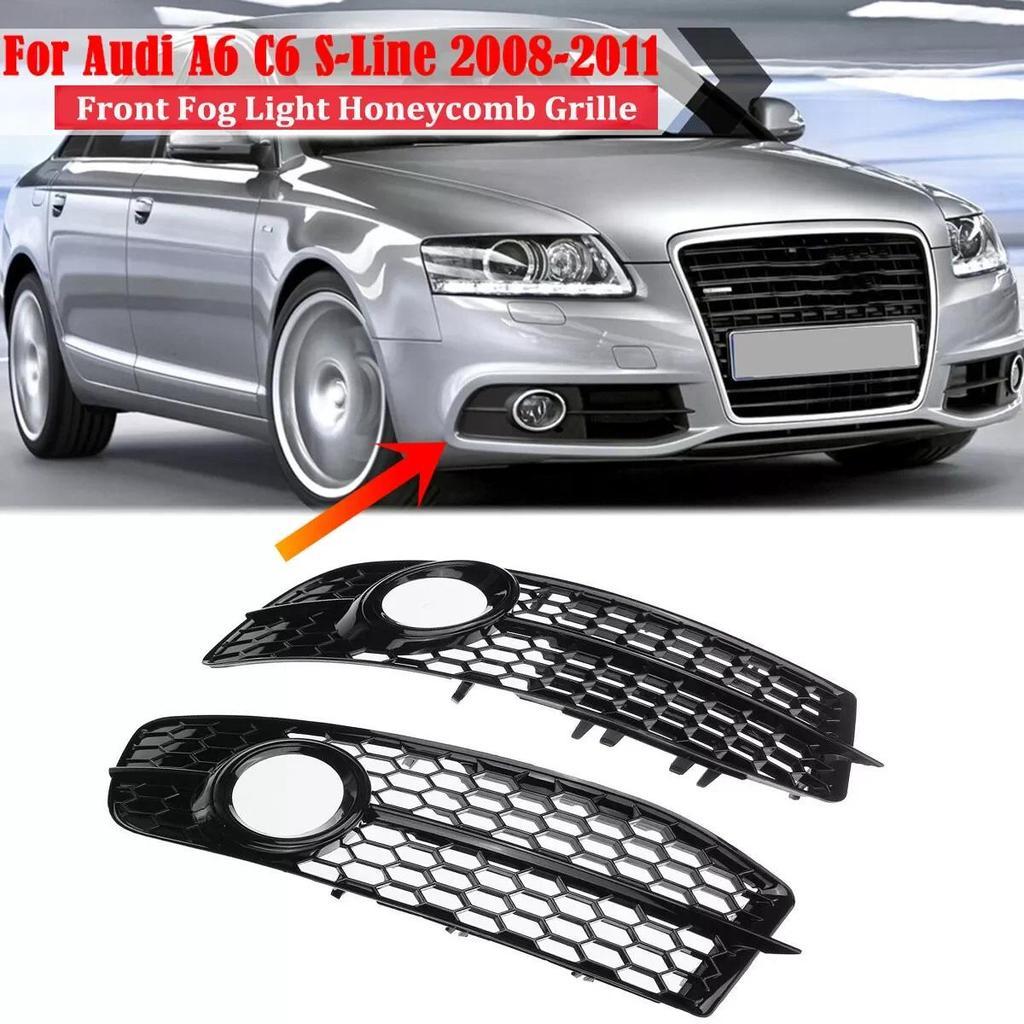 2X Amortecedor Dianteiro Do Carro Luz De Nevoeiro Lâmpada Grade Grill Capa Favo De Mel HEX Para Audi A6 C6 S-Line 2008-2