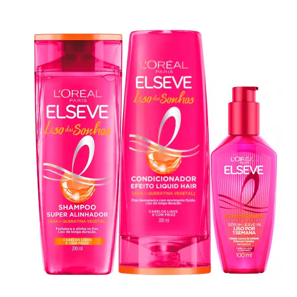 Kit Elseve Shampoo 200ml + Condicionador 200ml + Sérum Liso Dos Sonhos Liquid Hair