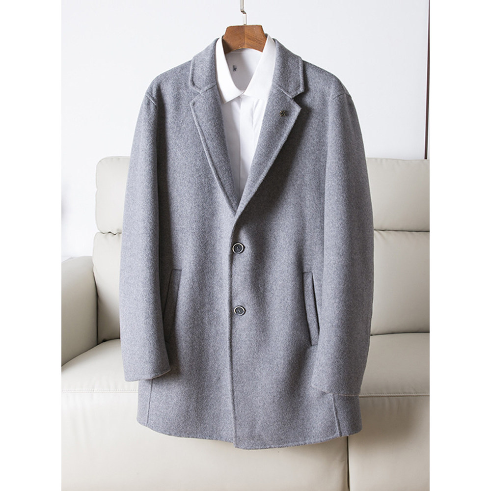 Etiqueta de corte roupas masculinas cor sólida terno colarinho único Breasted jaqueta de comprimento médio Casual diário