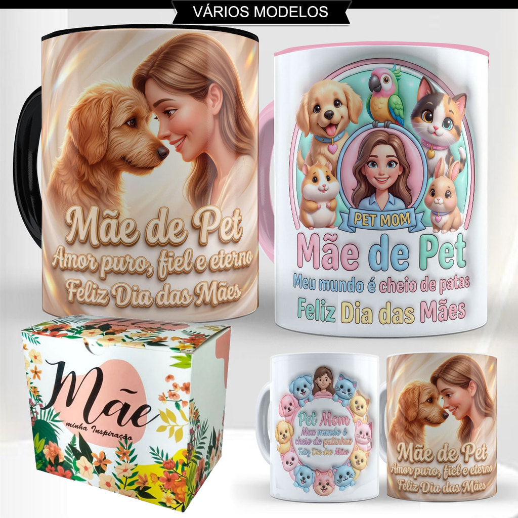 Caneca Mãe de Pet Cachorro Gato Presente Criativo Amante de Animais Porcelana 325ml