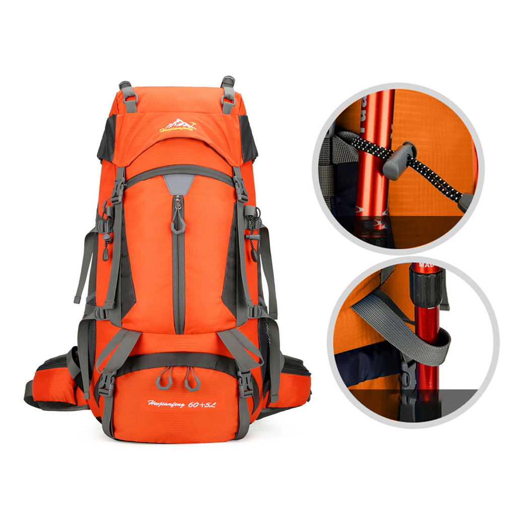Mochila impermeável para caminhadas ao ar livre 60+5L Viagem Camping.
