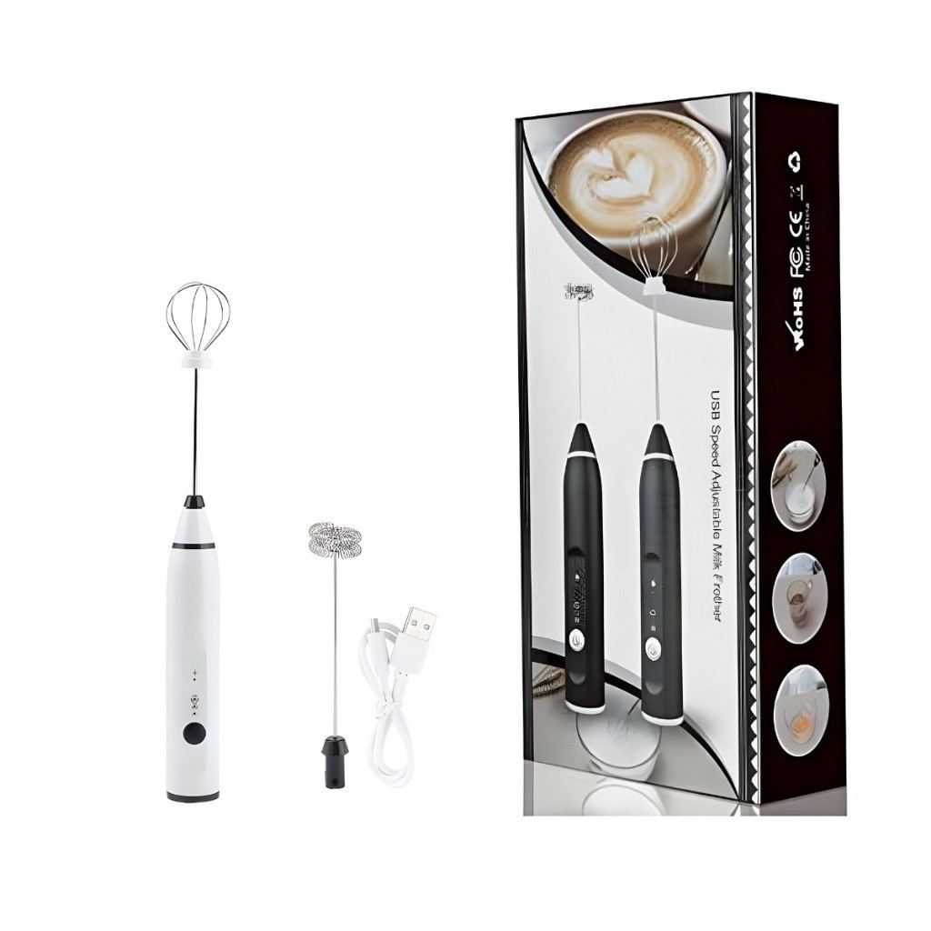 Mixer Misturador de Bebidas Elétrico Recarregável 2 em 1 Portátil Com 3 Velocidades Ajustáveis Espuma Leite Clara de Ovo