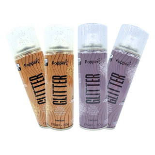 Kit 4 Spray Glitter 125ml Popper 2 Prata 2 Dourado Cabelo Corpo Roupa Prateado Ouro Pequeno Bolsa Festas Carnaval