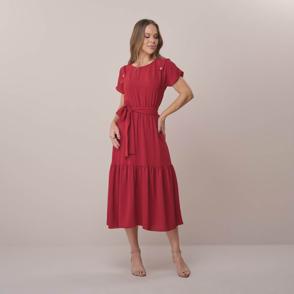 Vestido Marsala Maxi Midi no Crepe Tamara Tatá Martello