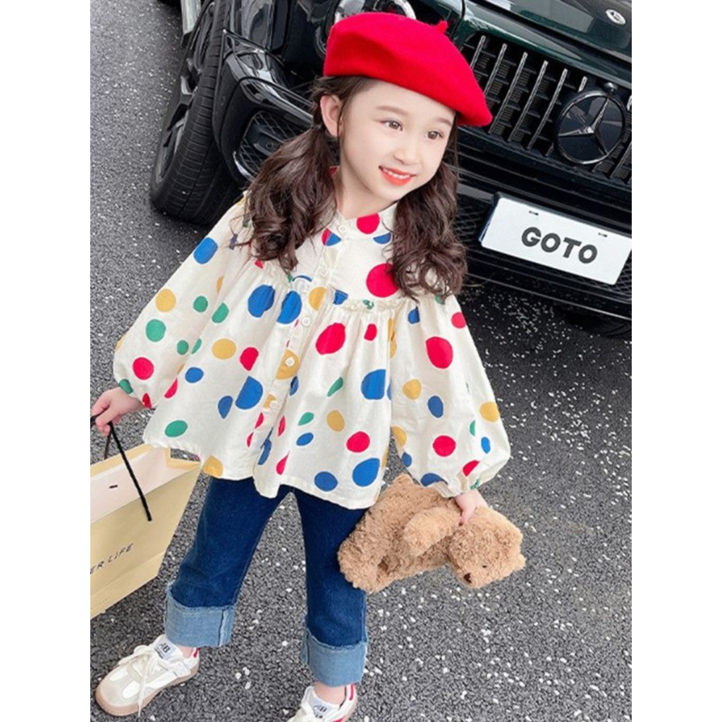 Meninas camisa primavera outono 2026 novo estilo crianças de manga comprida estilo ocidental primavera roupas versão cor