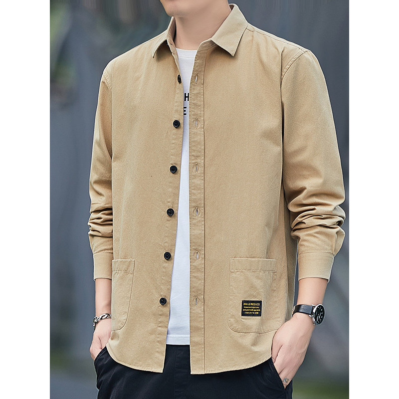 Camisa de trabalho masculina 2026 novo estilo primavera outono Casual puro algodão Polegada camisa superior camisa de ma