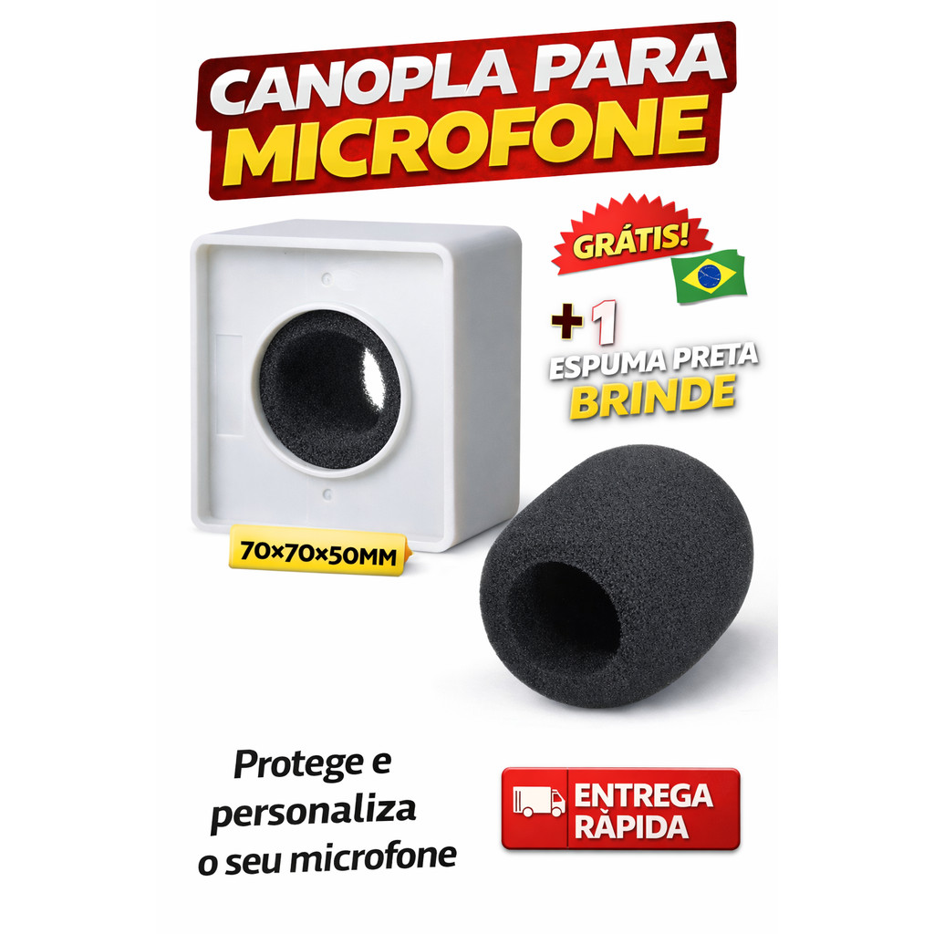 Canopla Microfone Quadrado + Espuma  (BRANCO) e similares Shure, Sennheiser, Leson, TSI, importados