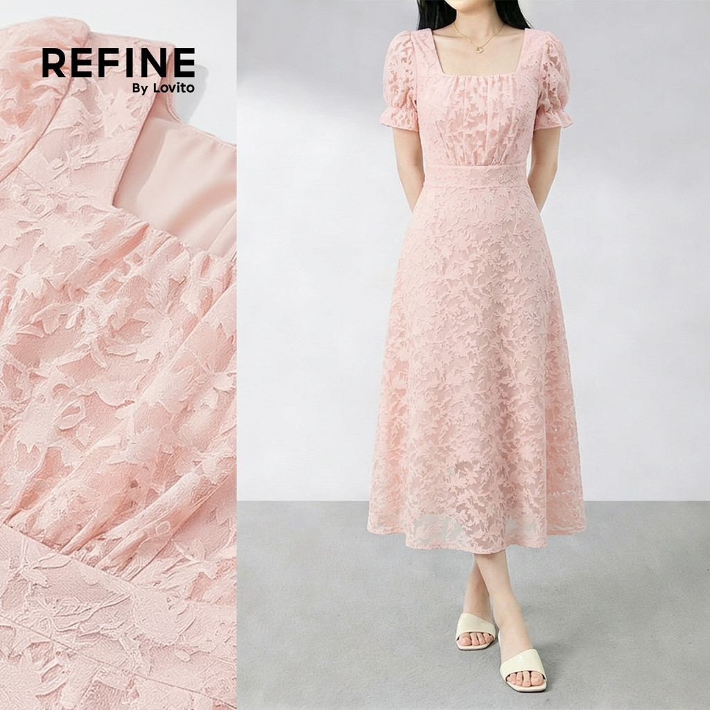 (Refine by Lovito) Vestido Elegante de Dupla Camada com Padrão de Babado Primavera/verão Rosa para Mulheres LR35E019 em Oferta na Shopee