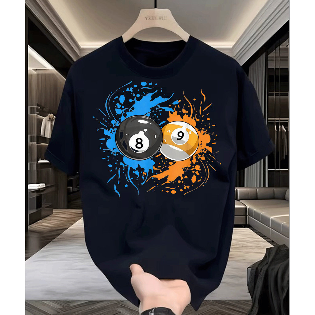 Camiseta Masculina Com Estampa de Bolas de Sinuca 8 e 9 Moderna Confortável Atemporal Tema Esportivo Casual