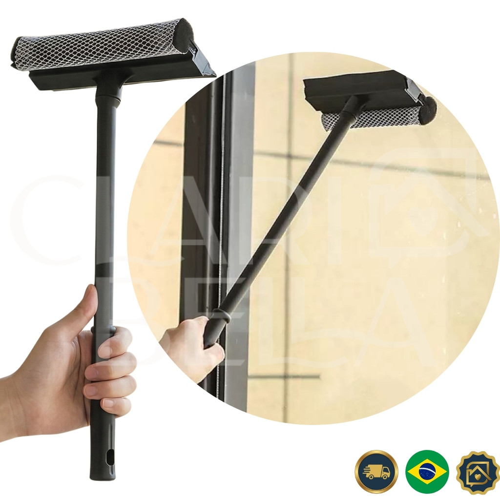 Rodo Limpa Vidro 2 Em 1 Com Esponja E Borracha Cabo 50cm Limpeza De Janela Box Espelho Sem Manchas