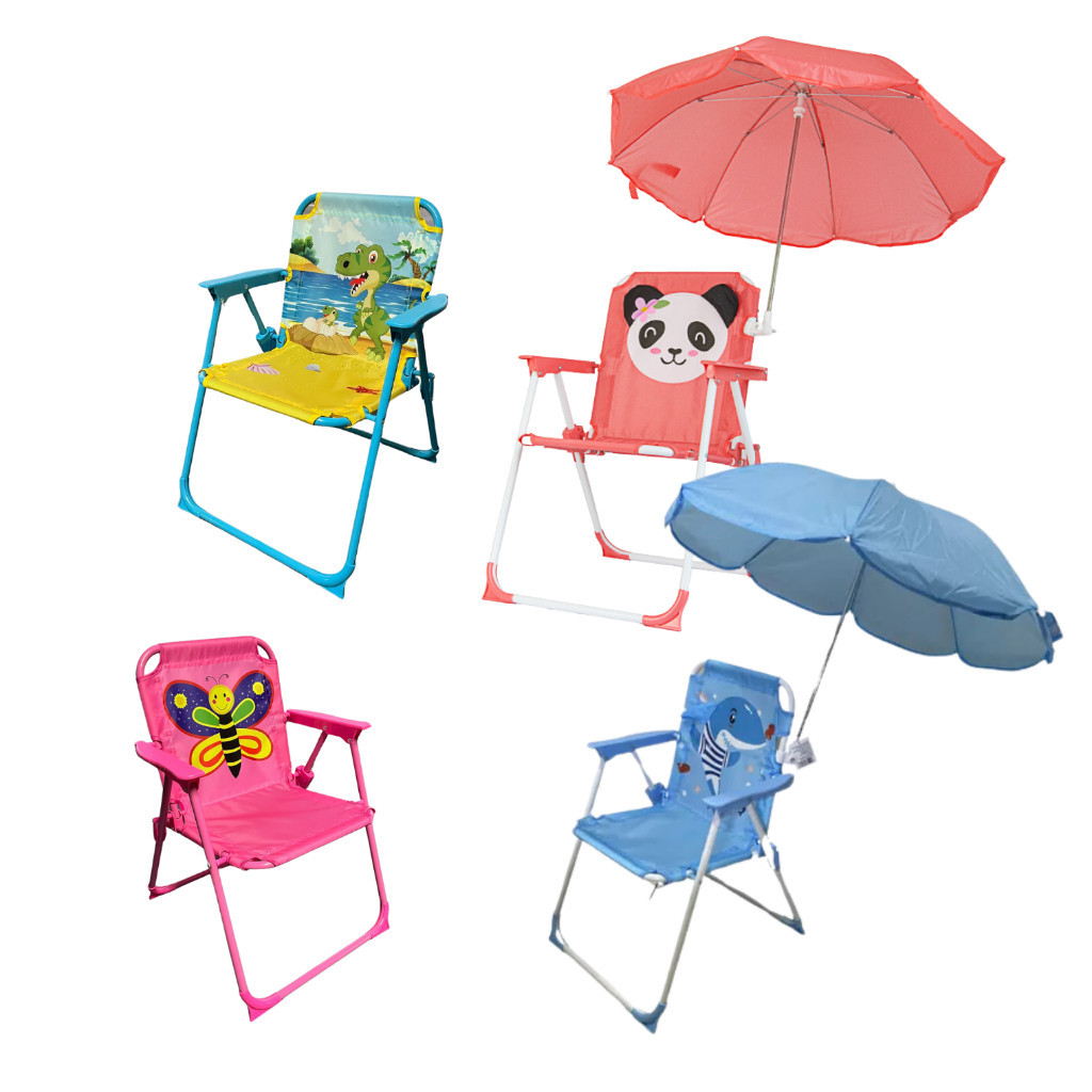 Cadeira de Praia Infantil Dobrável com Guarda Sol Proteção UV Portátil Criança Camping Leve