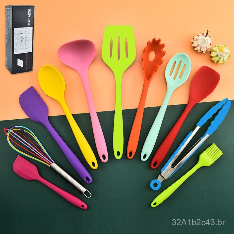 Conjunto de utensílios de cozinha de silicone de 12 peças, conjunto criativo de utensílios de cozinha de silicone, espát