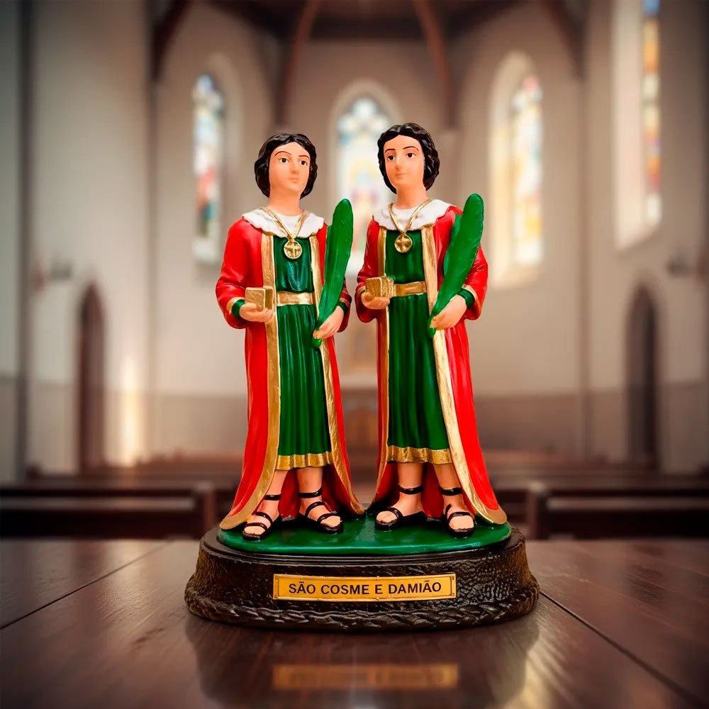 Imagem de São Cosme e Damião de Borracha Inquebrável  22 cm Pode Molhar Estatueta Decoração Católica