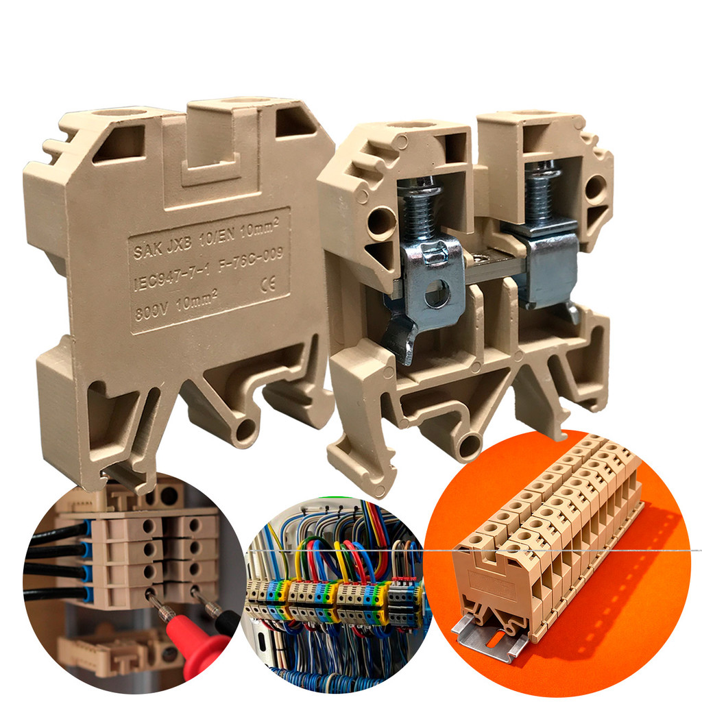 Conector Borne Sak 10mm Bege Conector Borne de Passagem Elétrico Fixação Trilho Din Alta Qualidade
