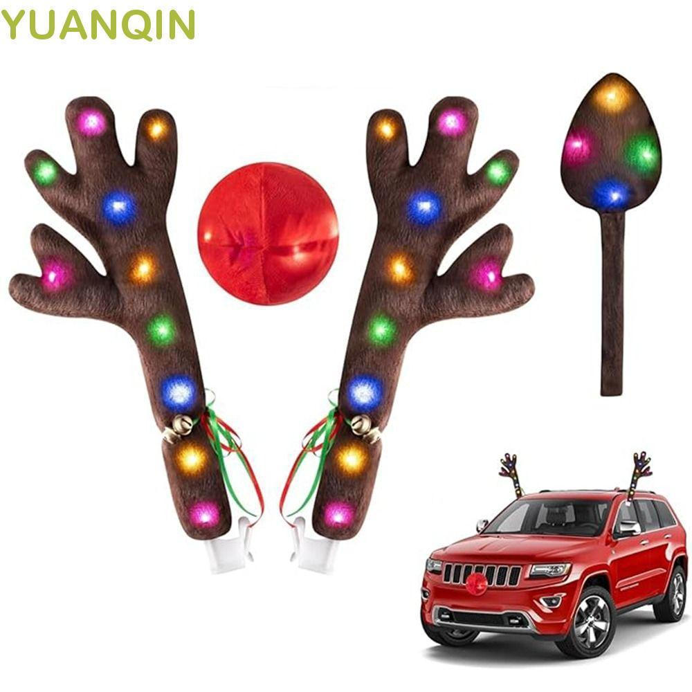 YUANQINZT Decoração Externa De Automóveis De Natal , Chifre De Veado De Nariz Vermelho , Decorações Fofas De Carro Criat