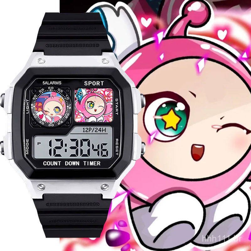 Novo Relógio Eletrônico de Pulso Pequeno Quadrado Eggman Party Cartoon Egg Amarelo e Rosa, com Função de Temporizador, P