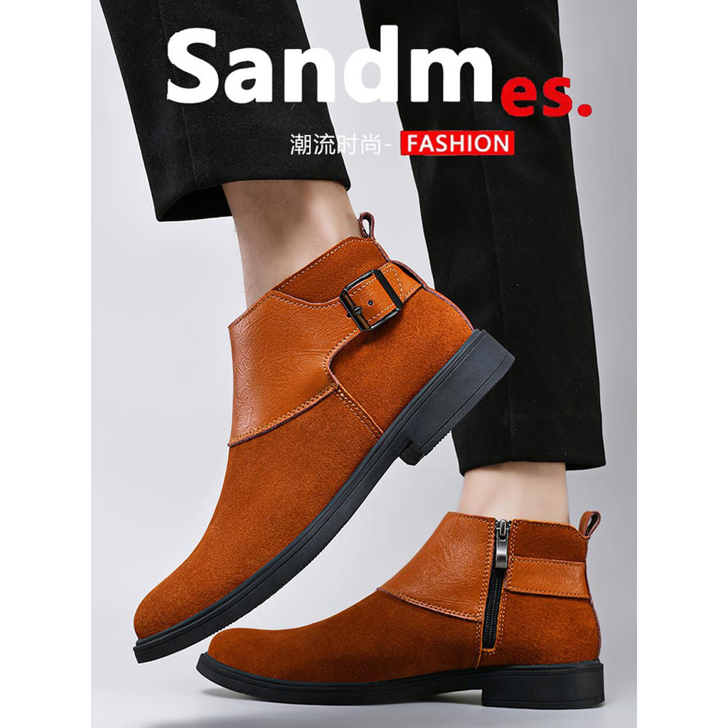 Botas masculinas de camurça de couro Chelsea com zíper couro genuíno estilo britânico sapatos de couro de cano alto masc