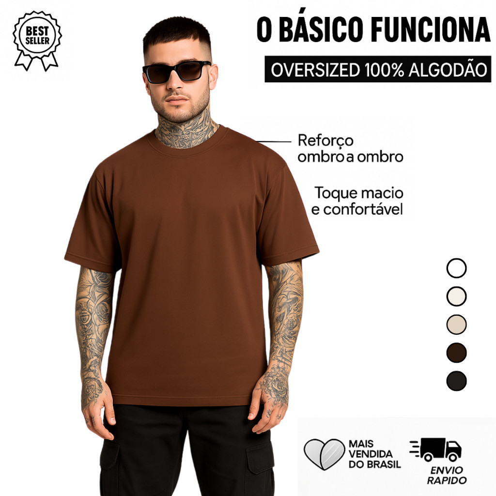 Camiseta Oversized Lisa Streetwear Caimento Perfeito Algodão Premium Gola Alta