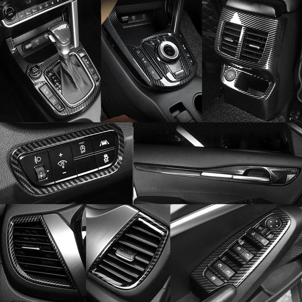Acessórios Interiores De Carbono Automotivo Para Kia Seltos 2019-2022 Quadro De Copo De Água De Mudança De Marcha Interr