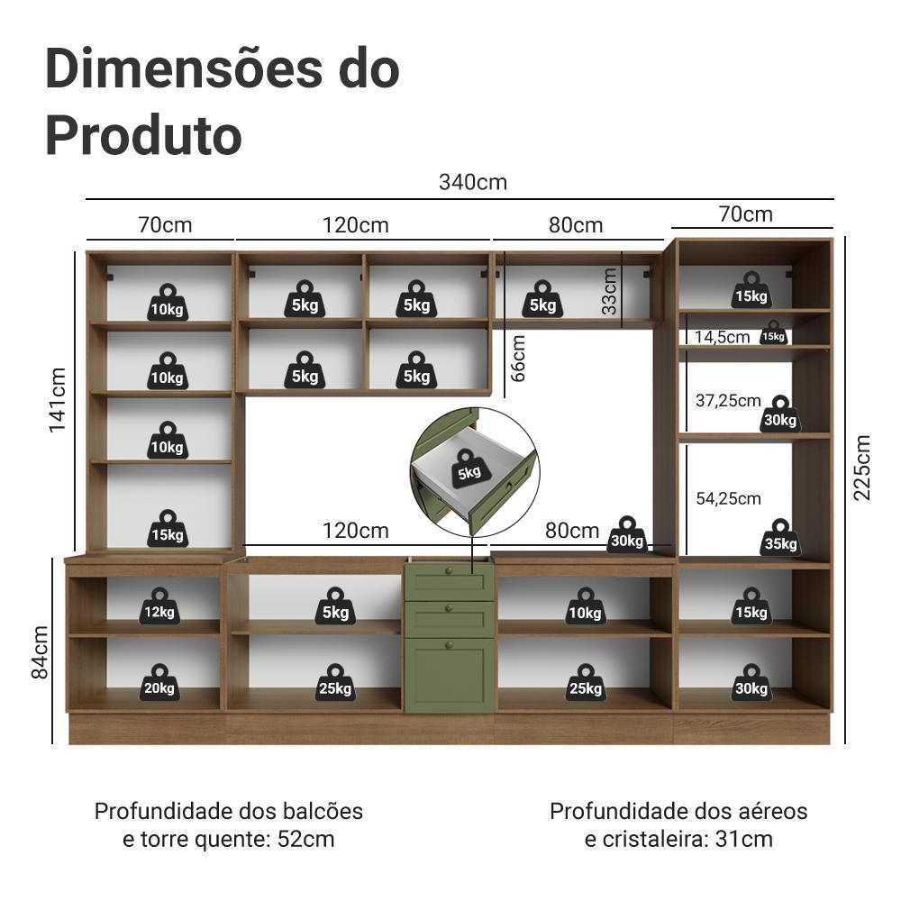 Armário de Cozinha Completa 340 cm Rustic/Verde Vik Madesa 01 — imagem 2 de 2