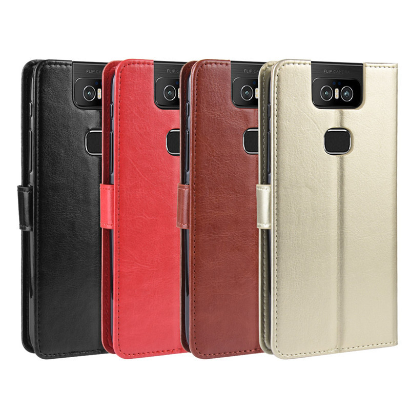 Adequado para Asus Zenfone 6 ZS630KL Flip Phone Case Asus ZS630KL Crazy Horse Padrão Capa de couro Cartão