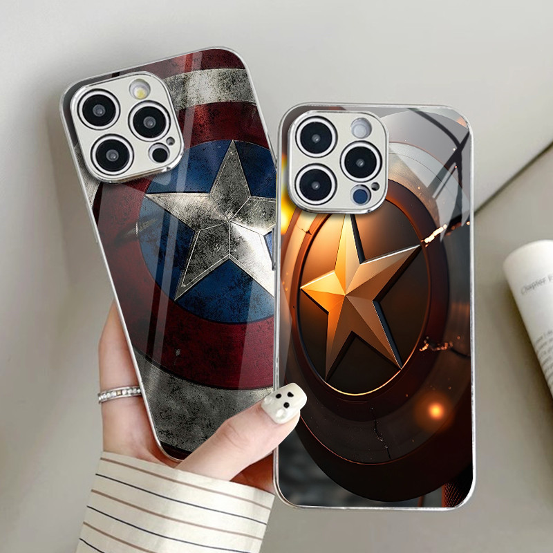 Capitão América 05 Capa De Telefone De Vidro Galvanizado Prateado Para Iphone 17 16 16e 15 Pro Max 14 13 12 Mini 11 Xs X