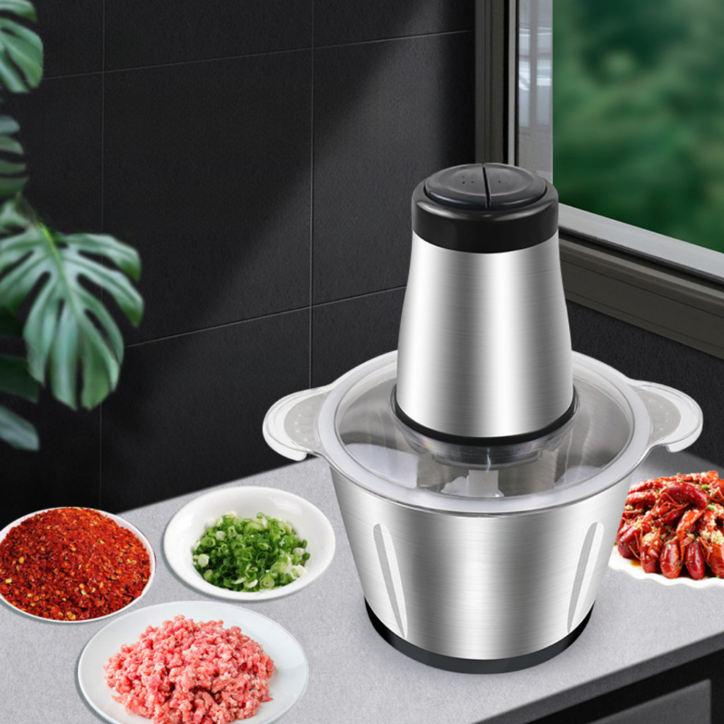 Imagem 2 Litro Triturador De Alimentos Carne e Legumes Elétrico Multiprocessador 2 Modos Bivolt Inox Fácil De Limpar