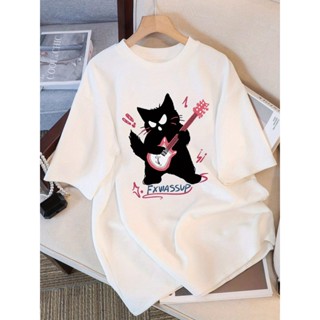 Camiseta de manga curta e modelagem folgada com estampa estilo rock, 100% algodão. em Oferta na Shopee