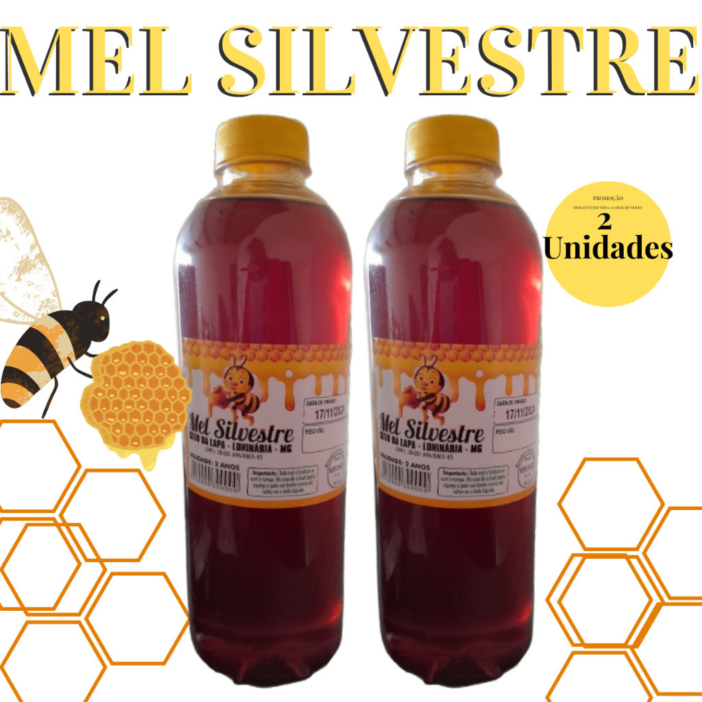 Kit 2 Unidades Mel Garrafa Abelha Silvestre 1,3kg Envio Imediato Kit 2 Unidades Mel Garrafa Abelha Silvestre 1,3kg Envio Imediato