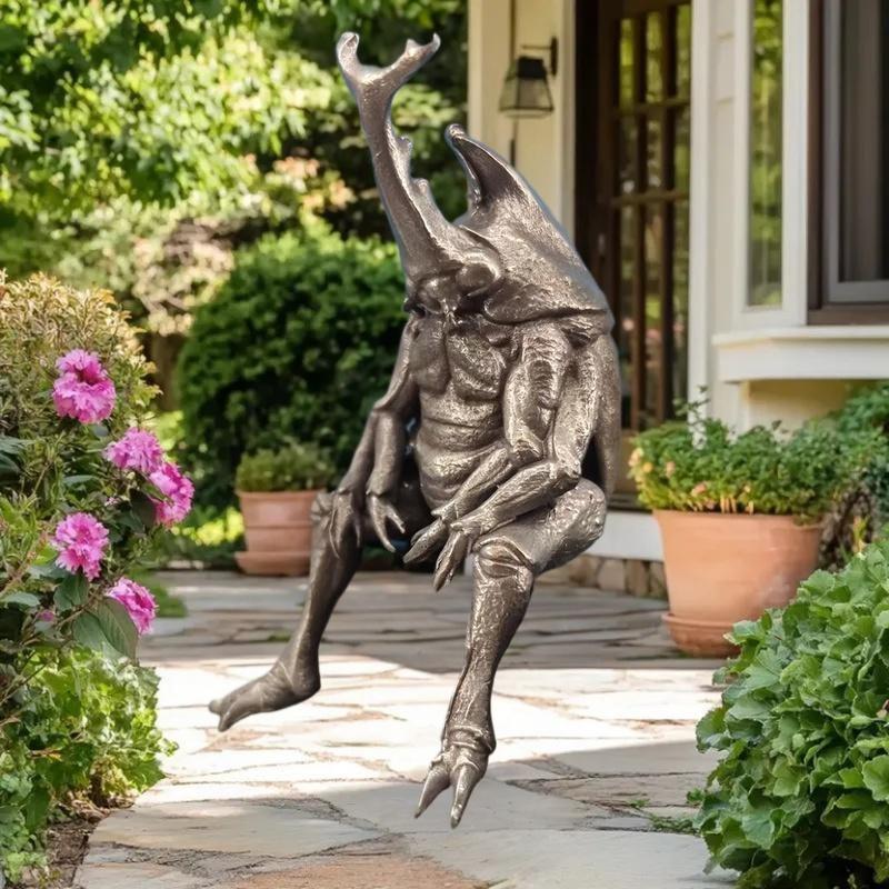 Decorador De Bronze Antigo Escultura De Besouro Realista Estatueta De Chifre Duplo Com Detalhamento Intrico Painel Do Ca