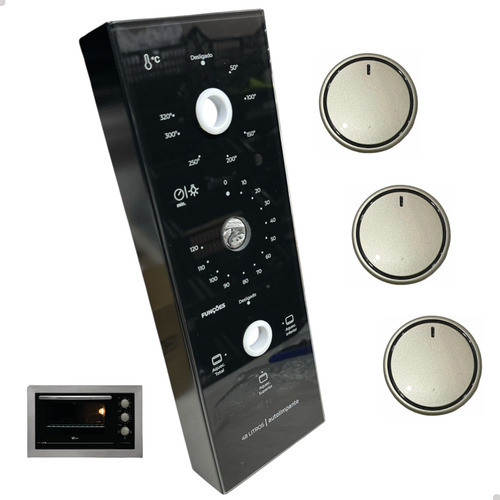 KIT PAINEL DE VIDRO C/ 3 BOTÕES MANIPULADORES DO FORNO ELÉTRICO EMBUTIR FISCHER FIT LINE 34476 ORIGINAL