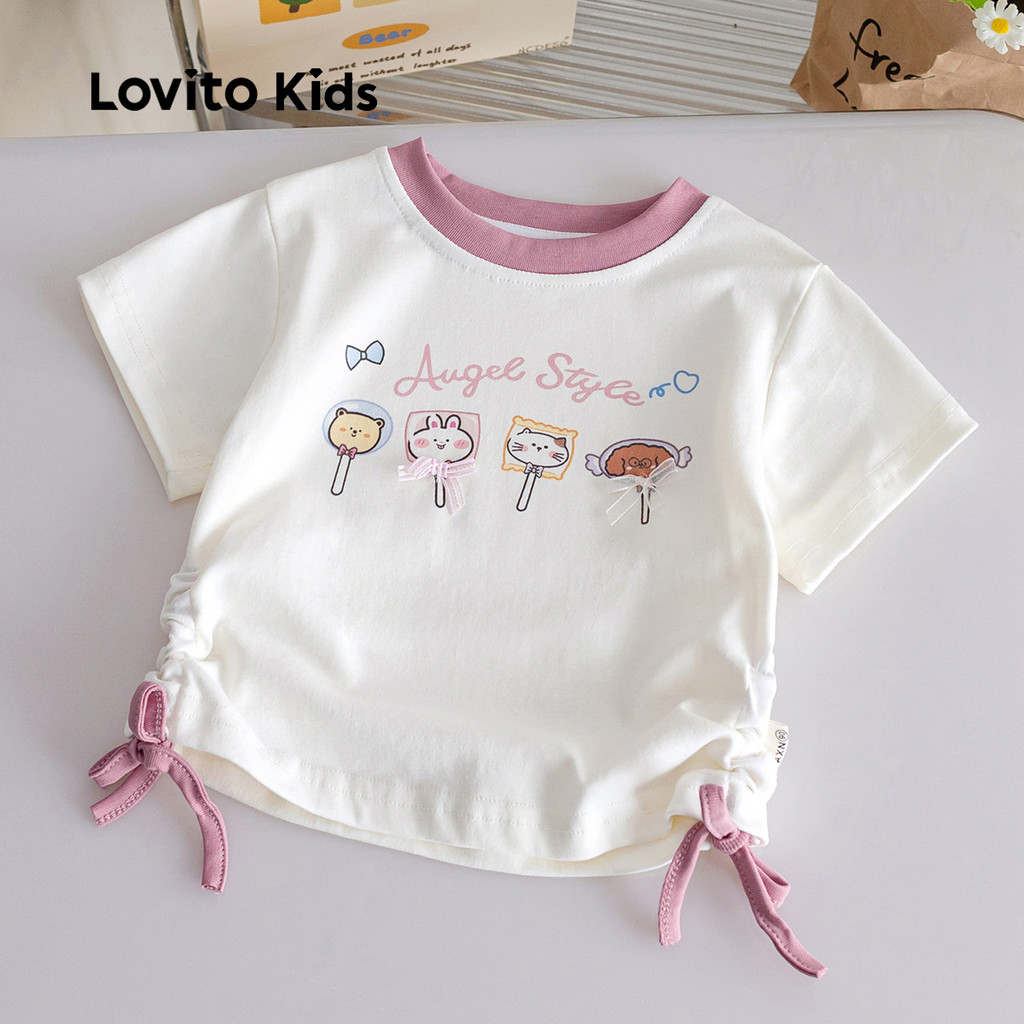 Lovito Kids Camisa Casual com Cordão Contraste Na Bainha Primavera/verão para menina LNL119039 em Oferta na Shopee