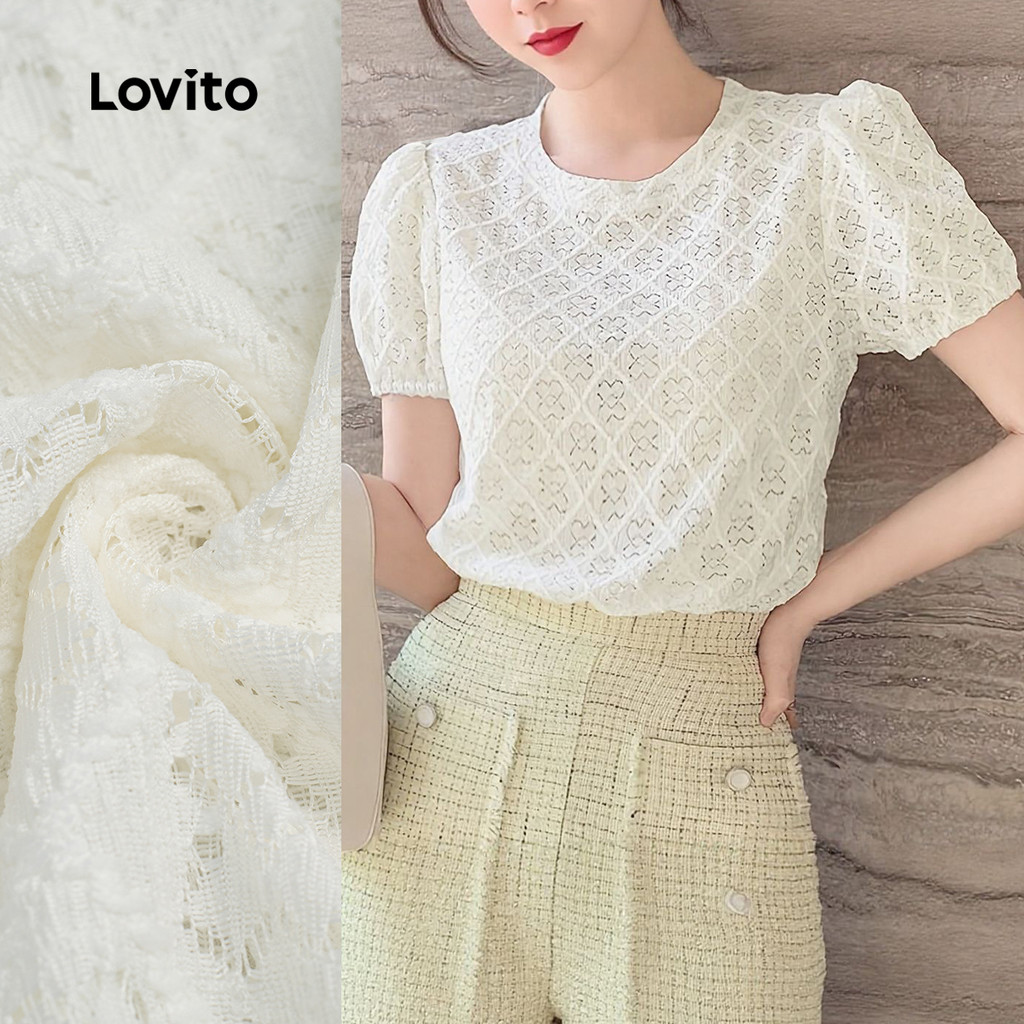 Lovito Camiseta Elegante Formal Casamento Geométrica Plissada Primavera/verão Cor Damasco para Mulheres L164ED104