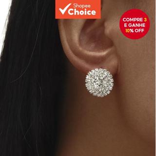  Brincos de argola geométrica de luxo leve, cheios de diamantes, exagerados, brilhantes, com senso avançado e em Oferta na Shopee