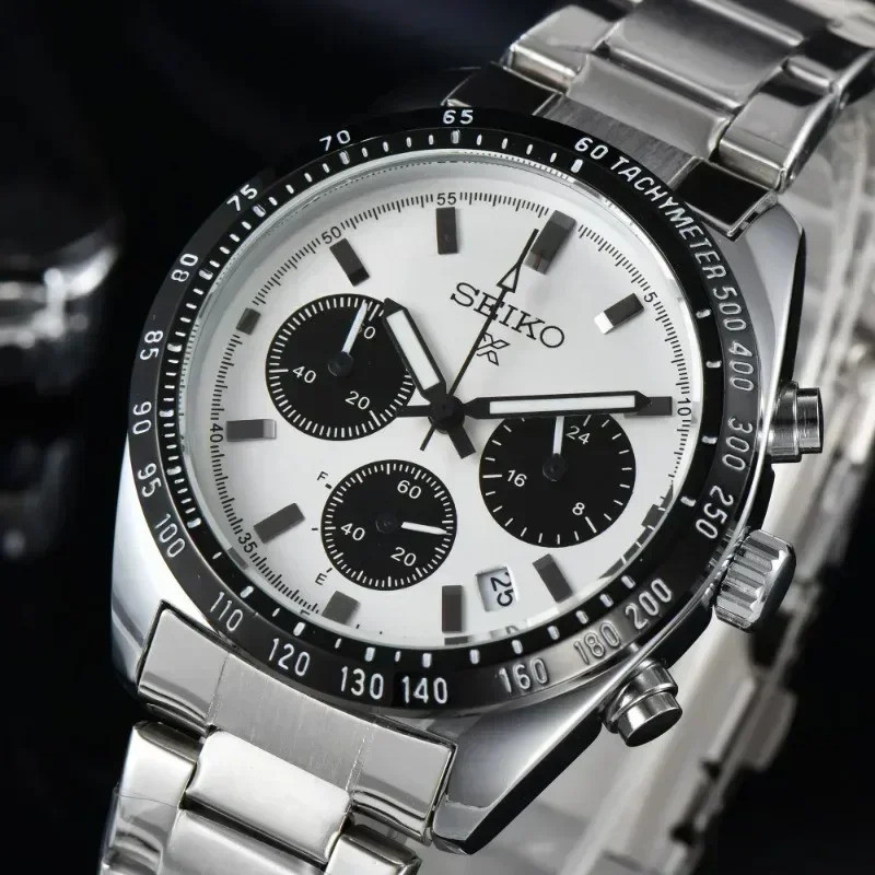 Seiko Panda Série Três Olhos Agulha Dial Calendário Relógio De Pulso Digital Masculino À Prova D'água