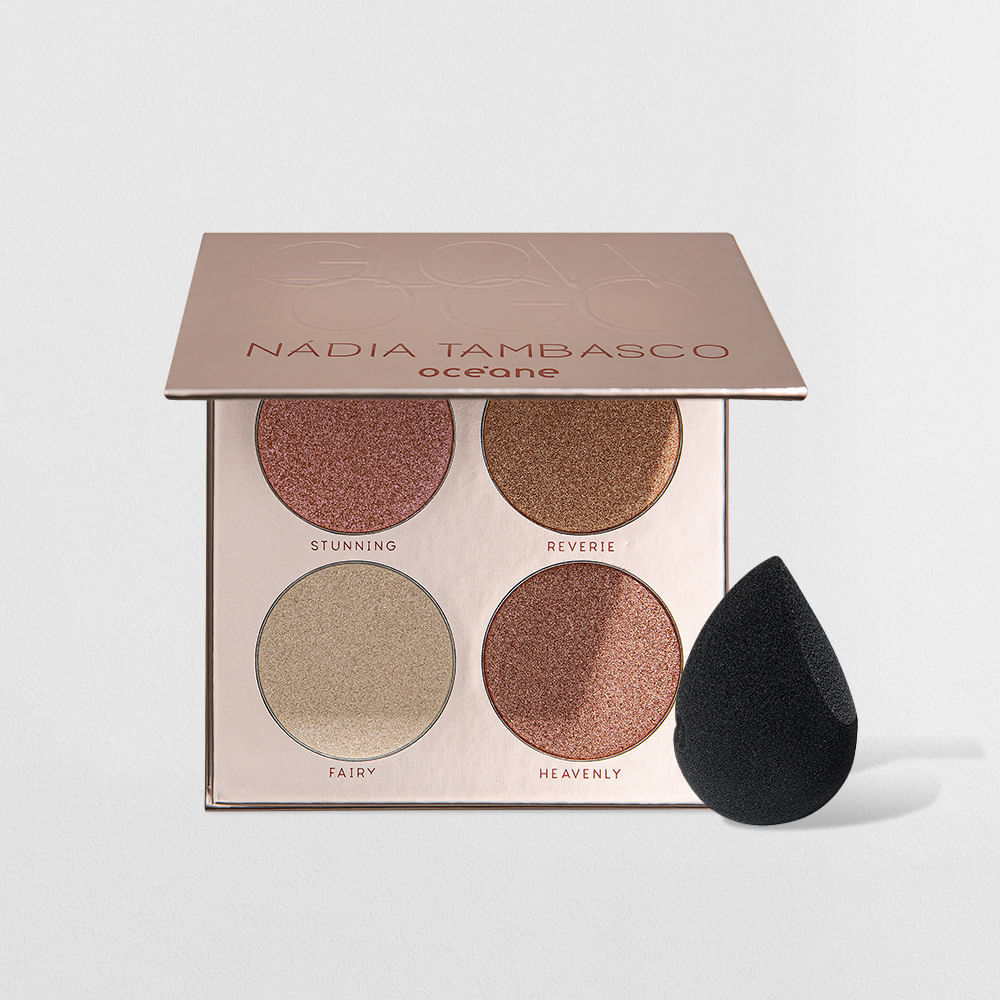 Kit Paleta de Iluminadores Glow To Go + Esponja Flat Drop Océane Edition (2 Produtos) em Oferta na Shopee