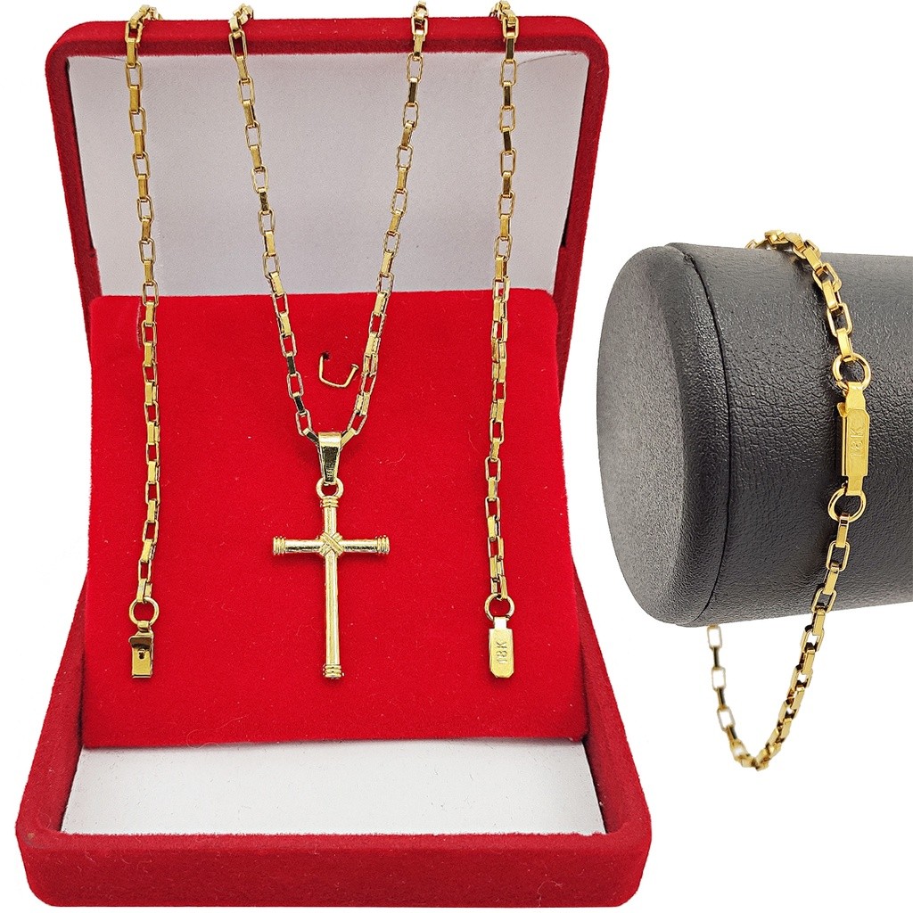 Corrente Masculina Cordão 60cm Tijolinho Com Pingente Crucifixo e Pulseira Tijolinho em Oferta na Shopee