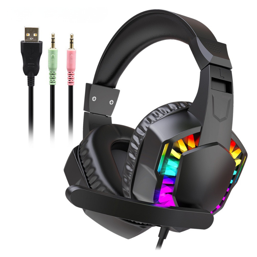 Fone De Ouvido Headset Gamer 7.1 Com Microfone Profissional Preto Led Rgb PC USB P2/P3 XBOX PS4 PS5