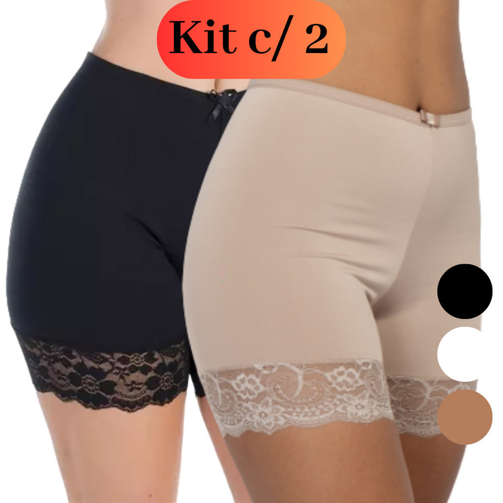 Kit 2 Short Anágua Segunda Pele com Renda Bermuda Feminina em Oferta na Shopee