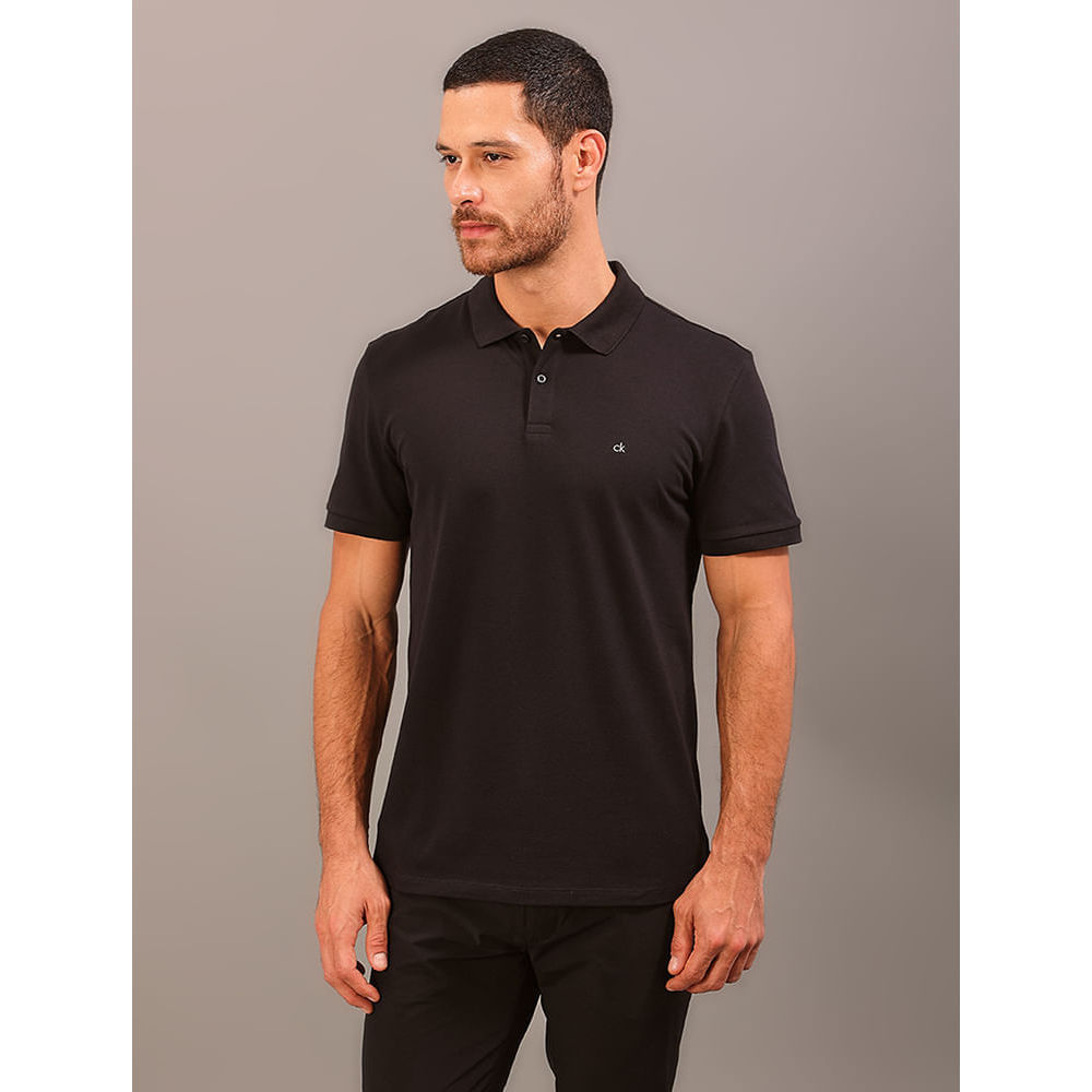 Polo Manga Curta Calvin Klein Masculino Slim Piquet Pima Preto