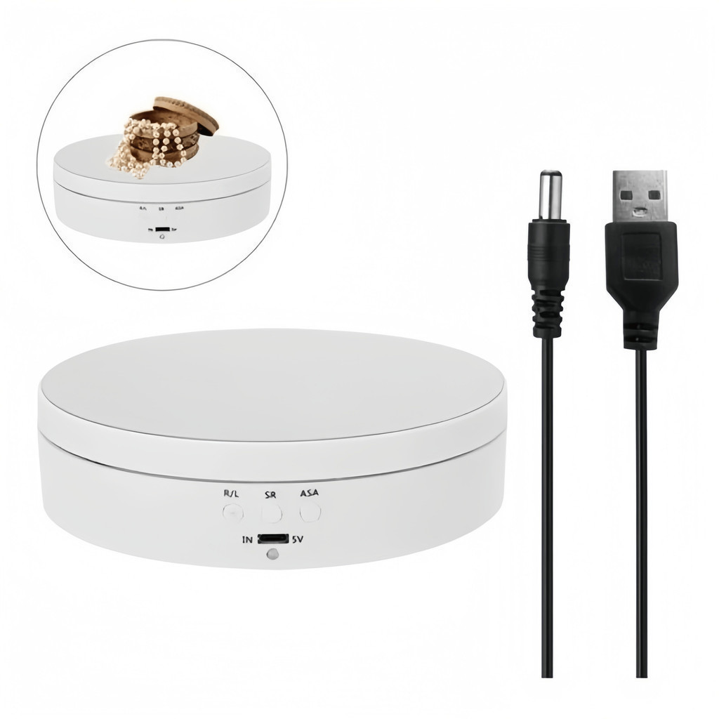 Suporte Expositor Giratório | USB Recarregável Para Vitrine Foto E Decoração Preto Branco em Oferta na Shopee