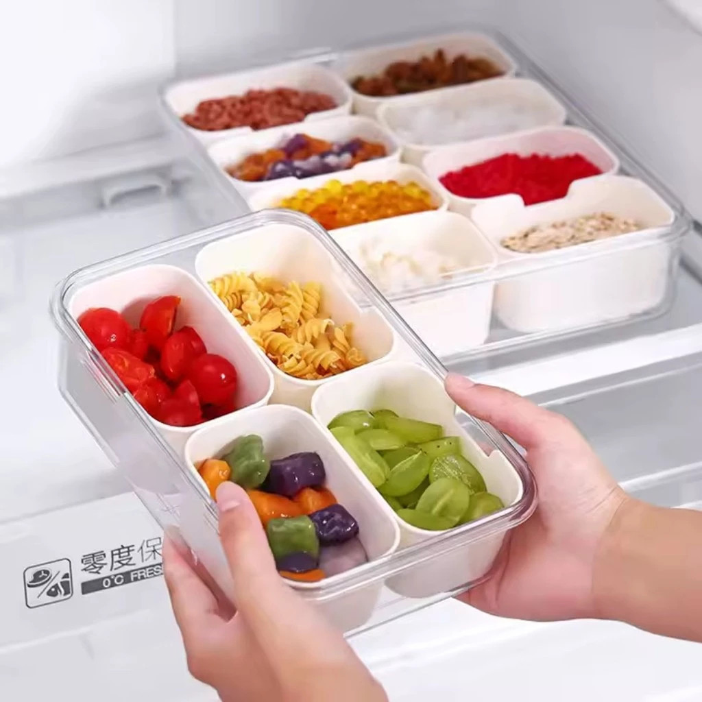 Cesto Organizador Divisórias Alimento Tupperware Geladeira Fruta Marmita Plástico Tampa Cozinha