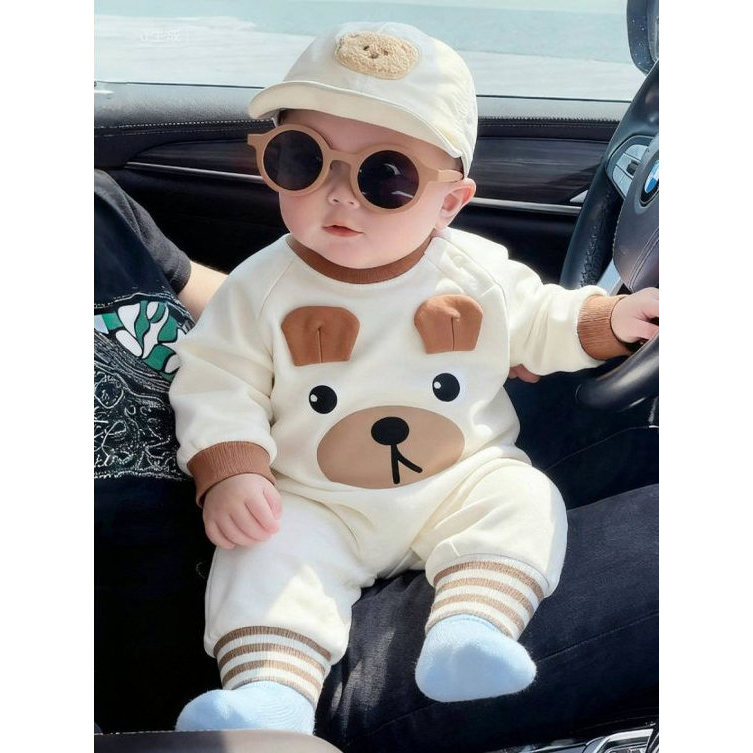 Um algodão macio urso bebê macacão Outing roupas estilo na moda confortável algodão outono bebê macacão