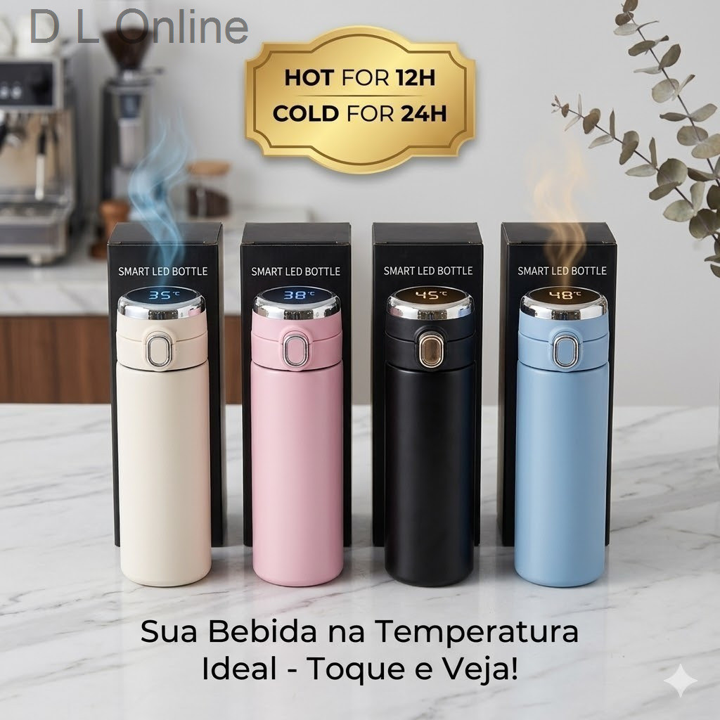 Garrafa Térmica Smart LED Bottle - Sensor de Temperatura Digital 500ml
