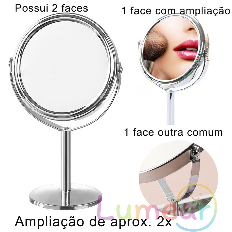 Espelho De Mesa Maquiagem Dupla Face de Formas Diferentes Aumenta 2 X Gira 360