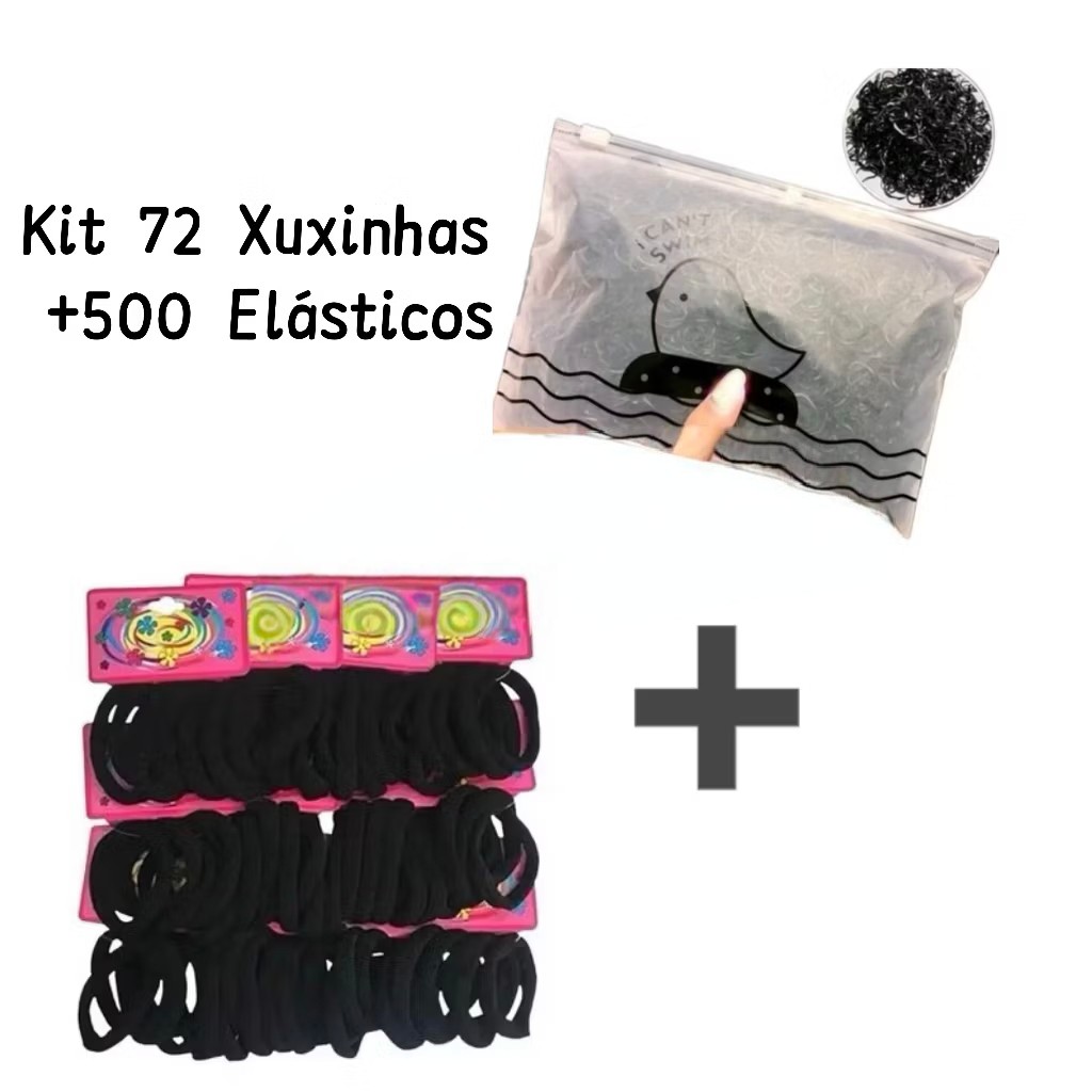 Kit 72 Xuxinhas+500 Elásticos De Cabelo Multicolorido