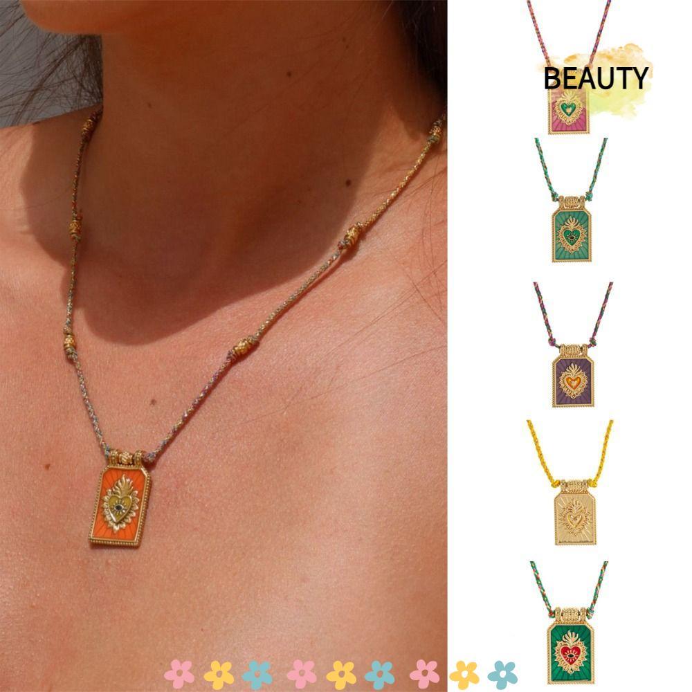 BEAUTYHOMEBR Colar Com Pingente De Cartão De Tarô , Corrente De Clavícula Tema De Amor Colorido De Coração , Design Simp