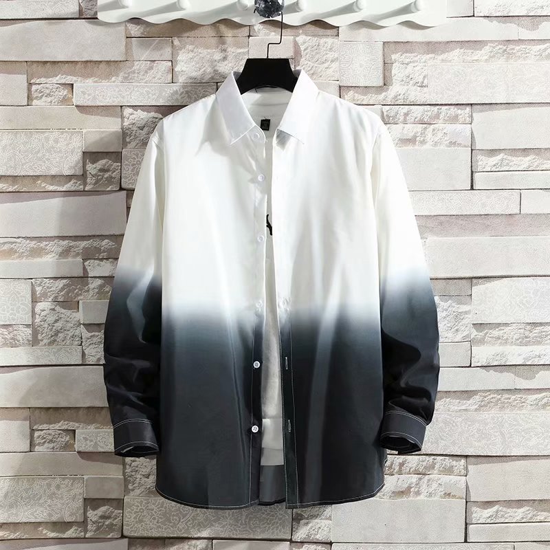 Primavera outono novo estilo gradiente camisa masculina de manga comprida versão coreana magro-ajuste na moda bonito for