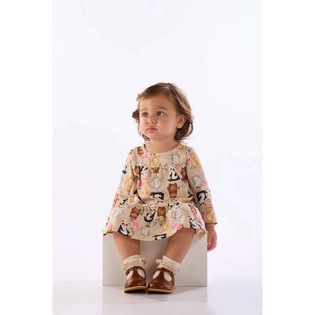 Vestido Bebê Cotton Manga Longa Quimby